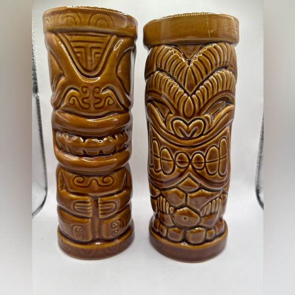 Hawaiian Tiki Mugs Pottery/Ceramic Brown Set of Two Brown Tiki Mugs - Picture 5 of 8